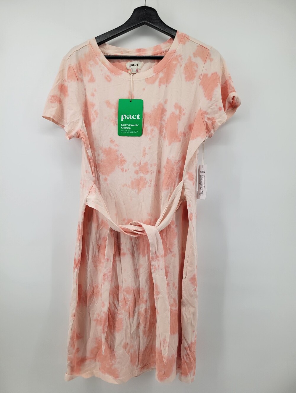 Pact Peach-Pink Tie-Dye Short Sleeve Midi Dress with Self Tie